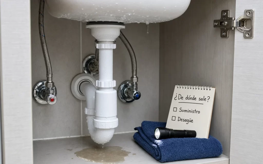 Fuga de agua bajo el lavabo: cómo localizar exactamente de dónde sale