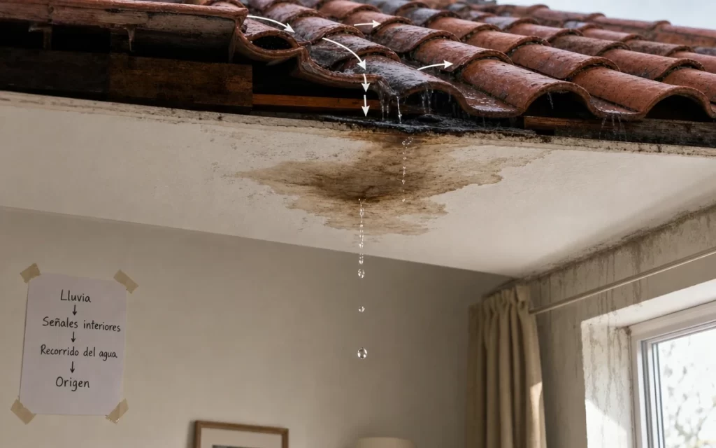 Gotera en el tejado: cómo localizar por dónde entra realmente el agua