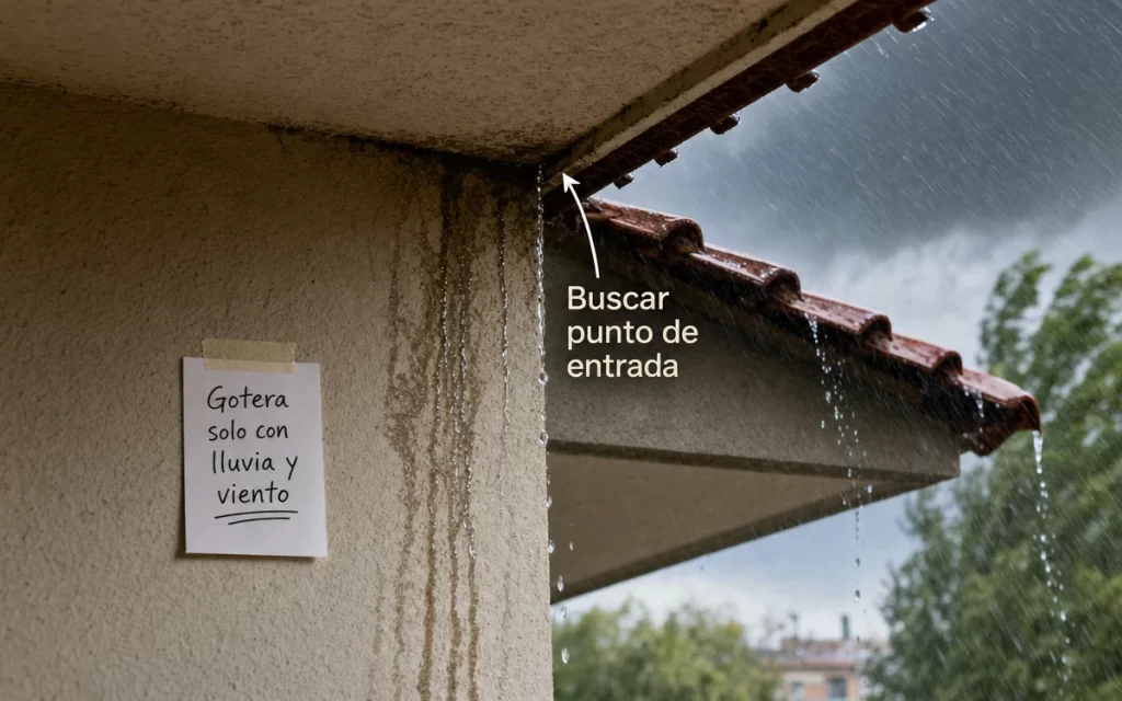 Gotera que aparece con lluvia y viento: cómo localizar el punto de entrada