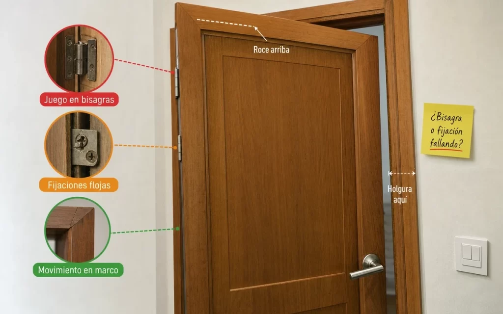 Puerta descolgada: cómo identificar qué bisagra o fijación está fallando
