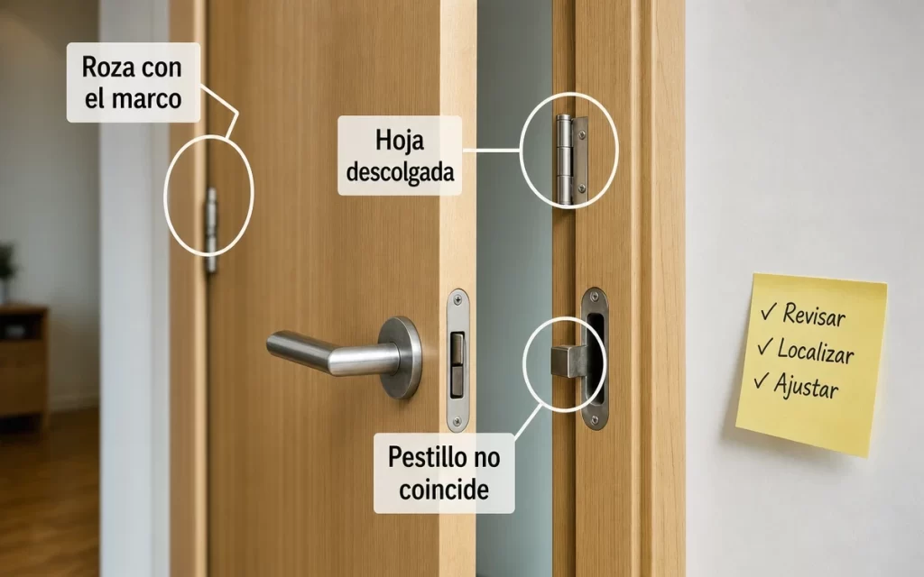 Puerta que no cierra bien: cómo localizar qué está desajustado