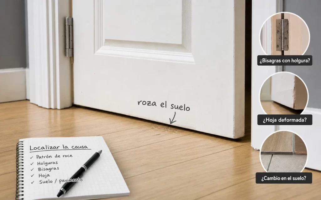 Puerta que roza el suelo: cómo saber si falla la hoja, bisagras o suelo